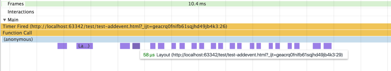 多次强制重排在 Chrome Timeline 中的效果